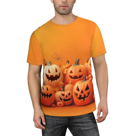 Halloween Mens T-Shirts, Halloween Cute Pumpkin (3) Short Sleeve Crew Neck Soft T Shirts for Man Halloween Party Costume