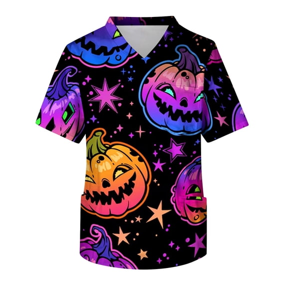 Halloween Mens V Neck Scrub Tops Pocketed Nursing Uniform Tees Fall Medical Staff Work Shirts Gray 5XL