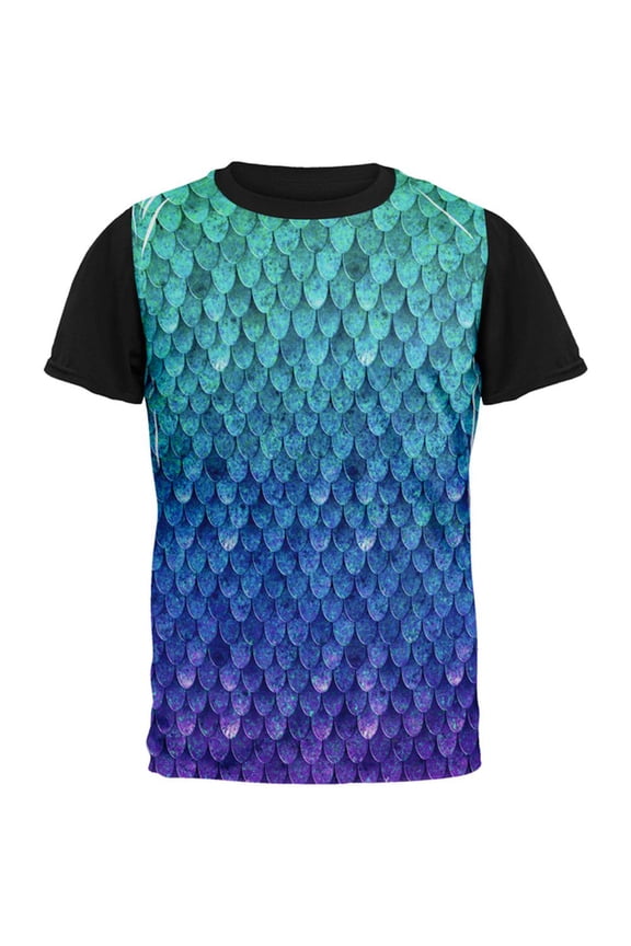 Halloween Mermaid Scales Costume All Over Mens Black Back T Shirt Multi MD