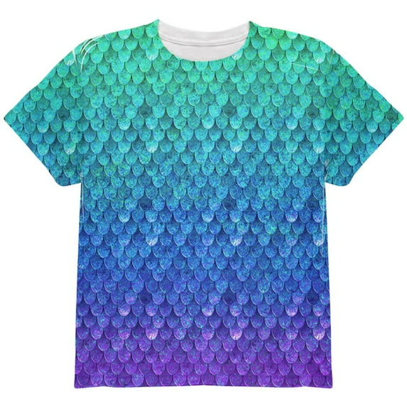 Halloween Mermaid Scales Costume All Over Youth T Shirt Multi YLG