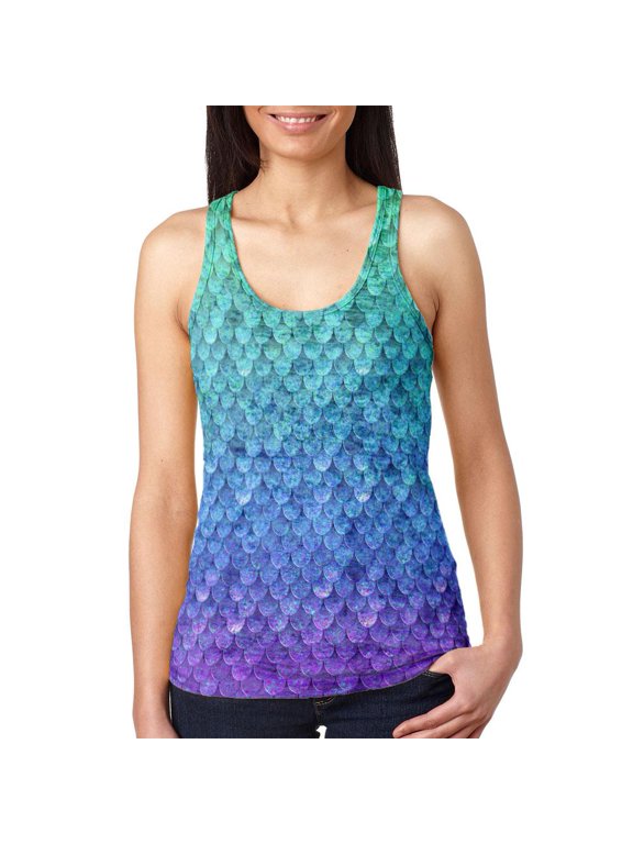 Halloween Mermaid Scales Costume Juniors Burnout Racerback Tank Top Multi 2XL