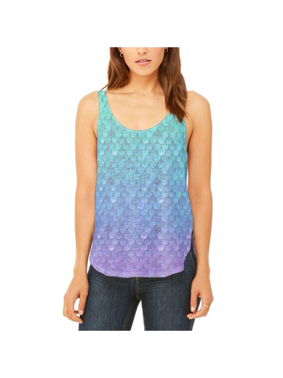 Halloween Mermaid Scales Costume Juniors Flowy Side Slit Tank Top Multi MD