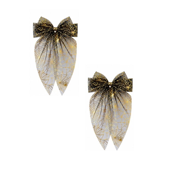 Halloween Mesh Hair Bow Clips 2‑Pack, Spider Web Tulle Bow Barrettes, Halloween Costume Hair Accessories for Women Party Dress‑up