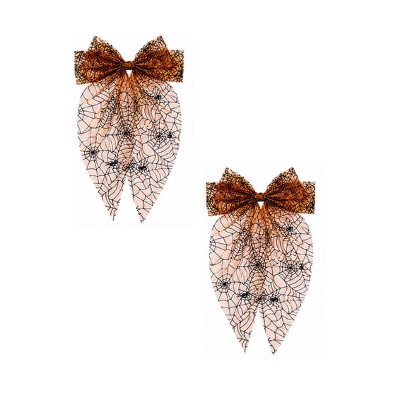 Halloween Mesh Hair Bow Clips 2‑Pack, Spider Web Tulle Bow Barrettes, Halloween Costume Hair Accessories for Women Party Dress‑up