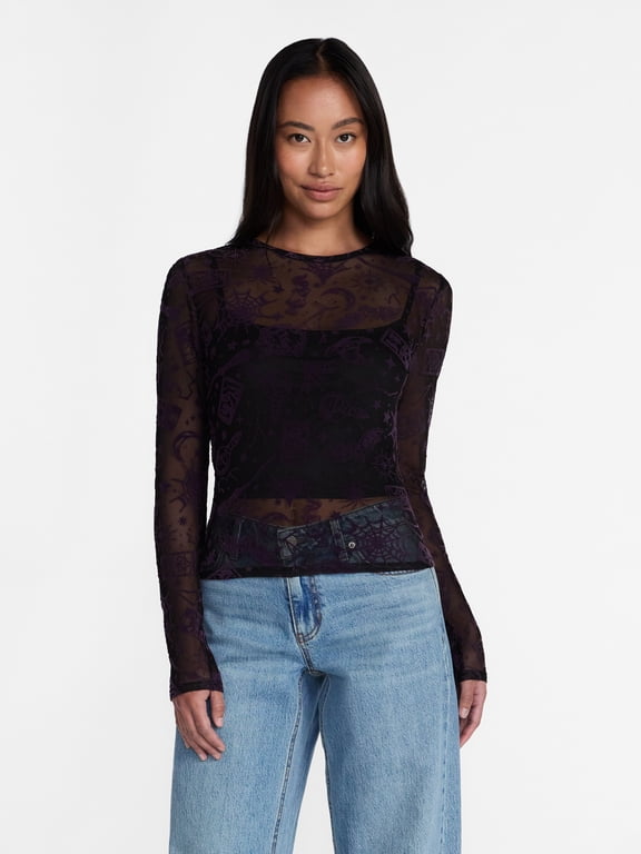 Halloween Women's Mesh Top with Cropped Cami, Sizes XXS-XXL