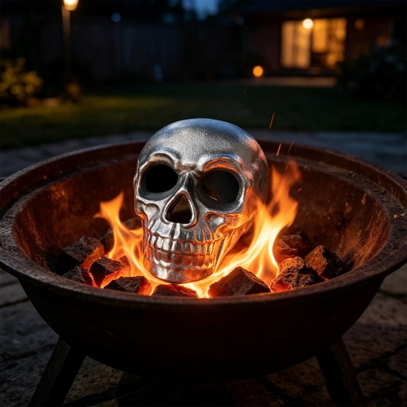 Halloween Metal Cauldron Skull