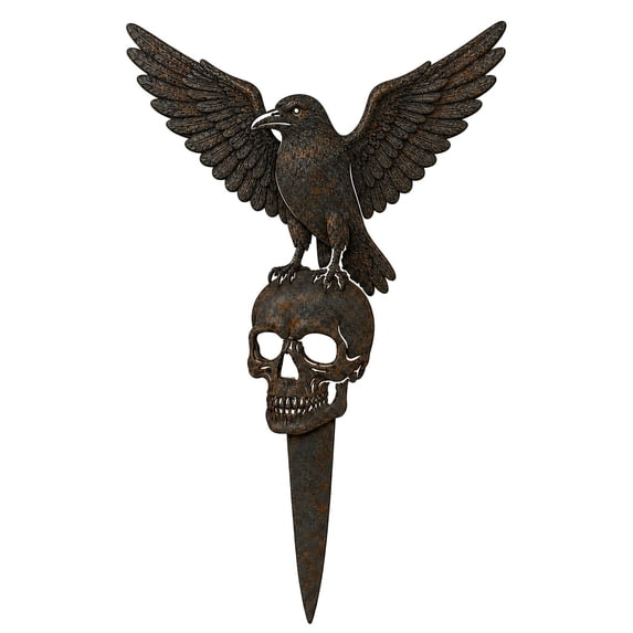 Halloween Metal Garden Stake, 11.81-Inch Black Crow and Skeleton Yard Art for Lawn, Walkway and Porch Decor