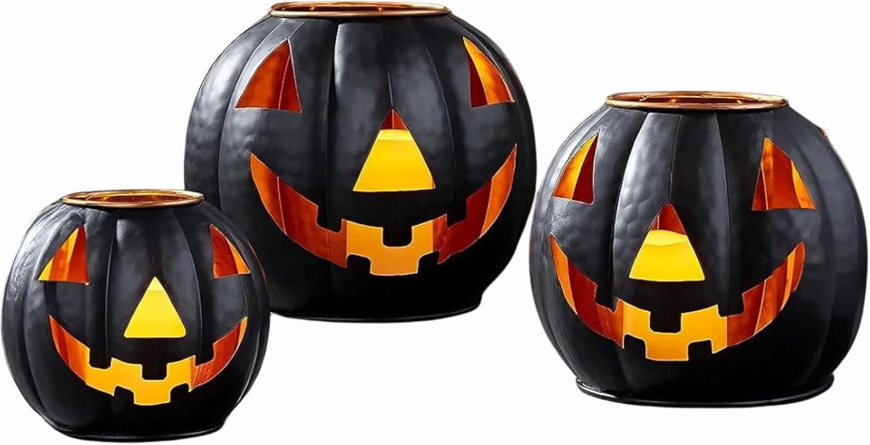 Halloween Metal Jack O Lanterns Pumpkin Set of 3 with LED Candles with ...