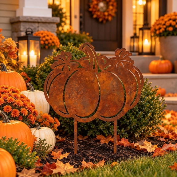 Halloween Metal Pumpkin Garden Stake, Fall Yard Sign, Thanksgiving Decoration For Lawn Path Garden Bed