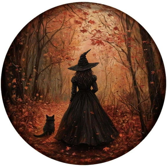 Halloween Metal Sign Halloween Scary Witch Vintage Round Sign For Home Kitchen Garden Yard Office Decor 8x8 INCH