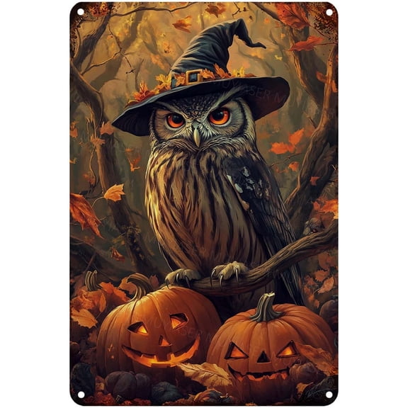 Halloween Metal Sign Owl Metal Tin Sign Vintage Signs for Yard Garden Indoor Outdoor Wreath Home Halloween Decor 8x12 Inch