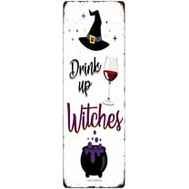 Halloween Metal Sign Wall Decor, Drink Up Witches, Funny Art Print Signs Hanging Plaque For Home Farmhouse Kitchen Bar Bathroom Porch Outdoor Yard Halloween Decorations 4"x16"