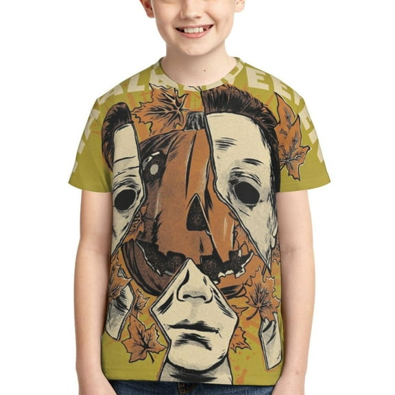 Halloween Michael Myers Teen T Shirts Unisex Crewneck Short Sleeve T-Shirt Tees Top For Boys Girls Youth Kids Large