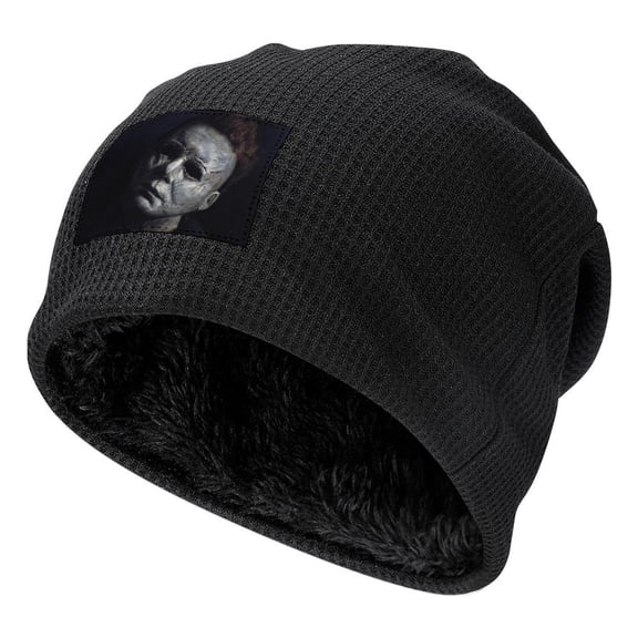 Halloween Michael Myers Unisex Stretchable Knitted Beanie Hat Daily Plush Pullover Cap Winter Warm Soft Skull Cap For Men Women