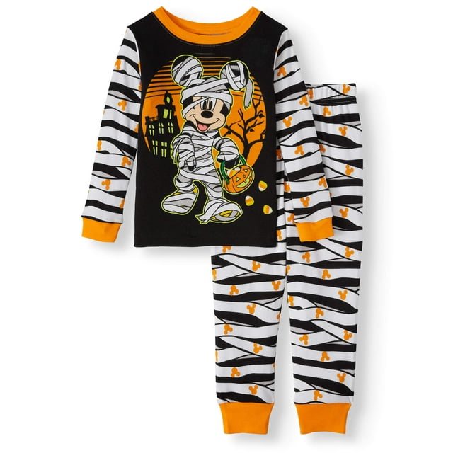 Halloween Mickey Mouse Toddler Boy Long Sleeve Cotton Snug Fit Pajamas, 2-Piece Set