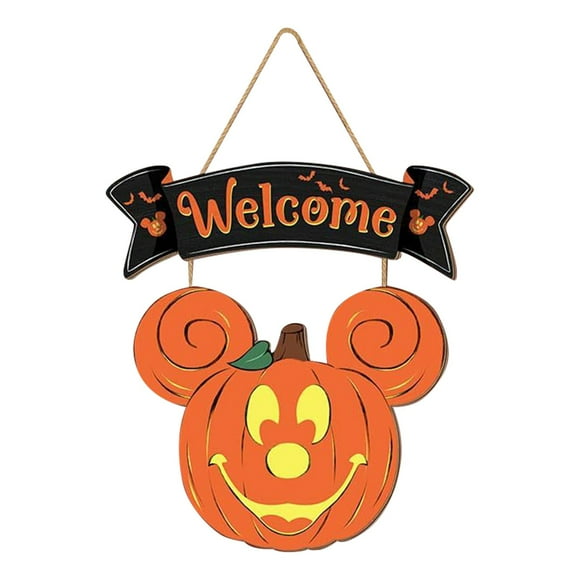 Halloween Mickey Pumpkin Mouse Welcome Sign - Large Halloween Door Decorations for Front Door, Courtyard, Garden & Party Hanging Decor