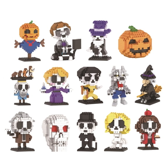 Halloween Micro Mini Building Blocks Figures Series, Spooky Skeleton Werewolf Witch Pumpkin Brick Toys, DIY 3D Model Party Favors, Trick or Treat Goodie Bag Fillers