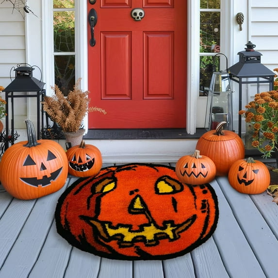 Halloween Microfiber Carpet Decorations, Creative Washable Bats Pumpkin Ghost Rug for Autumn Halloween Thanksgiving Home Decoration