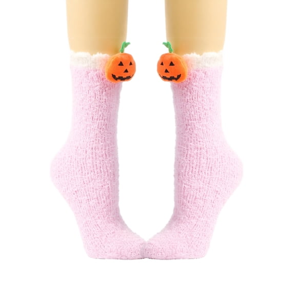 Halloween Mid Calf Sleep Socks for Women Coral Fleece Plush Warm Fuzzy Socks with Festive Detail Ultra Soft Cozy for Indoor Cold Weather and Nighttime Relaxation Purple