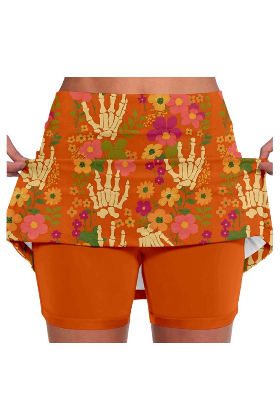 Halloween Mid Rise Culottes Women's Athleisure Two Piece Culottes With Pockets
