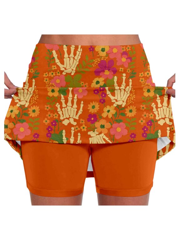 Halloween Mid Rise Culottes Women's Athleisure Two Piece Culottes With Pockets