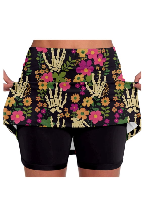 Halloween Mid Rise Culottes Women's Athleisure Two Piece Culottes With Pockets
