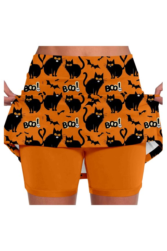 Halloween Mid Rise Culottes Women's Athleisure Two Piece Culottes With Pockets
