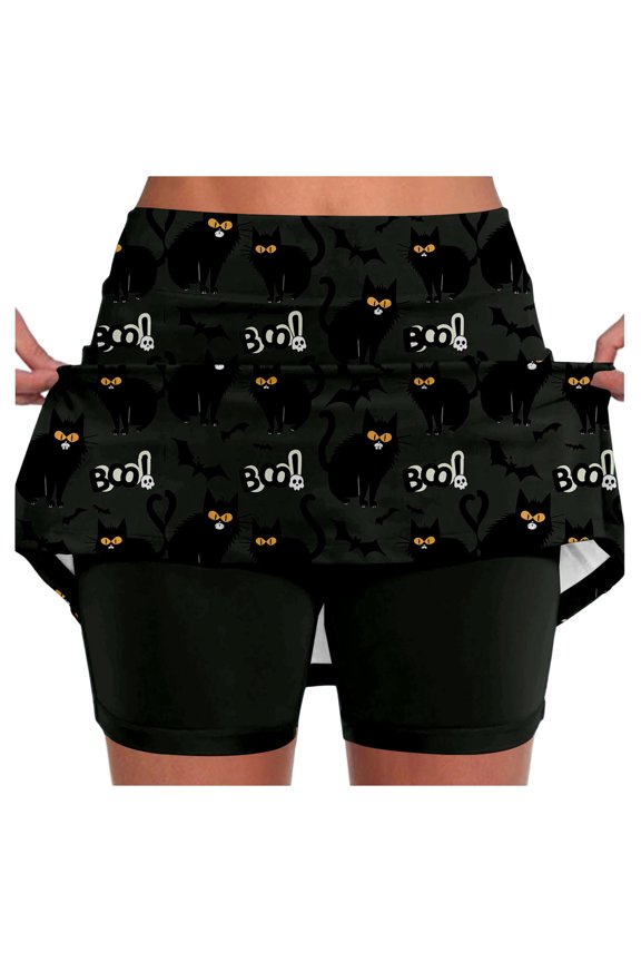Halloween Mid Rise Culottes Women's Athleisure Two Piece Culottes With Pockets