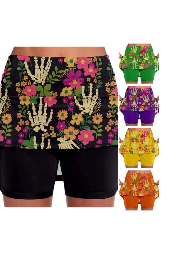 Halloween Mid Rise Culottes Women's Athleisure Two Piece Culottes with Pockets Crib Bed Skirts