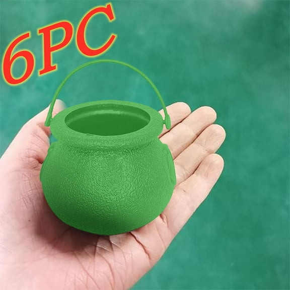 Halloween Mini Cauldron 6Pcs Witch Cauldron with Handle Plastic Candy Servers St. Patrick's Day Halloween Witches Party Supplies