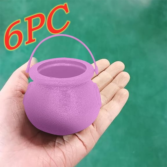 Halloween Mini Cauldron 6Pcs Witch Cauldron with Handle Plastic Candy Servers St. Patrick's Day Halloween Witches Party Supplies