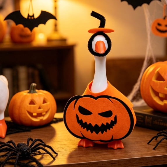 Halloween Mini Desk Goose Outfit, Pumpkin Dress Ghost Face Witch Hat Set, 7 Inch Mini Desk Goose Clothes for Halloween (B)