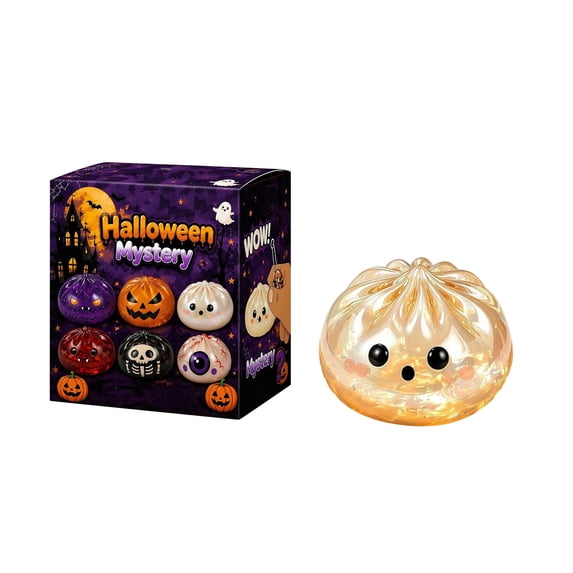 Halloween Mini Dumpling Squishy Mystery Box, Mystery Squishy Dumpling, Glitter Stress Relief Squeeze Balls with Steamer Box, Mystery Surprise Fidget Halloween Toys for Kids
