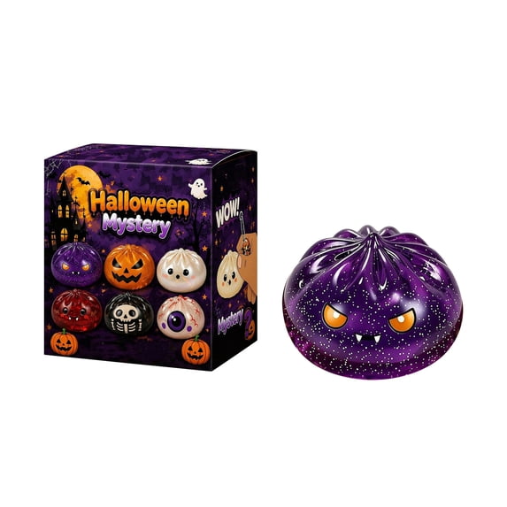 Halloween Mini Dumpling Squishy Mystery Box, Mystery Squishy Dumpling, Glitter Stress Relief Squeeze Balls with Steamer Box, Mystery Surprise Fidget Halloween Toys for Kids