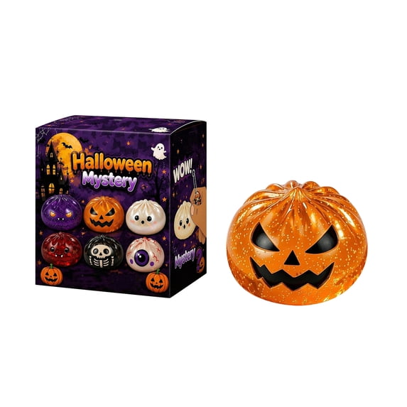 Halloween Mini Dumpling Squishy Mystery Box, Mystery Squishy Dumpling, Glitter Stress Relief Squeeze Balls with Steamer Box, Mystery Surprise Fidget Halloween Toys for Kids