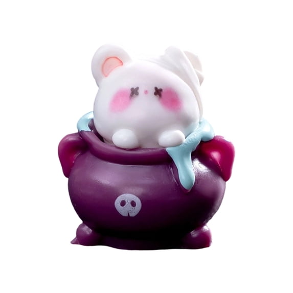 Halloween Mini Figurine, Cute Ghost Bear Cauldron Design, 1 Piece Resin Miniature, DIY Micro Landscape Blind Bag Accessory for Halloween Party Tabletop Fairy Garden Decoration