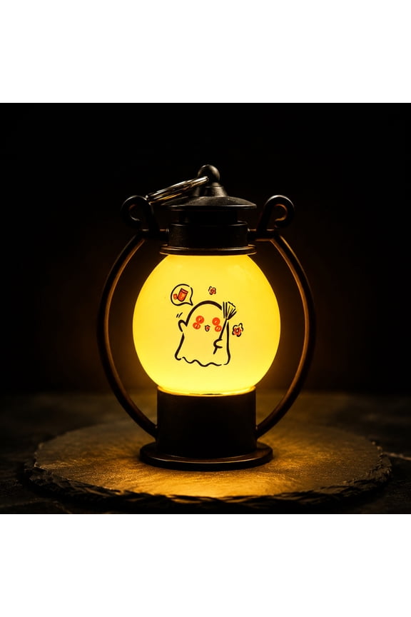 Halloween Mini Ghost Night Light, Portable LED Small Oil Lamp with Keychain, Hanging and Tabletop Decor for Halloween Party, Bedroom, Classroom, 4.46in