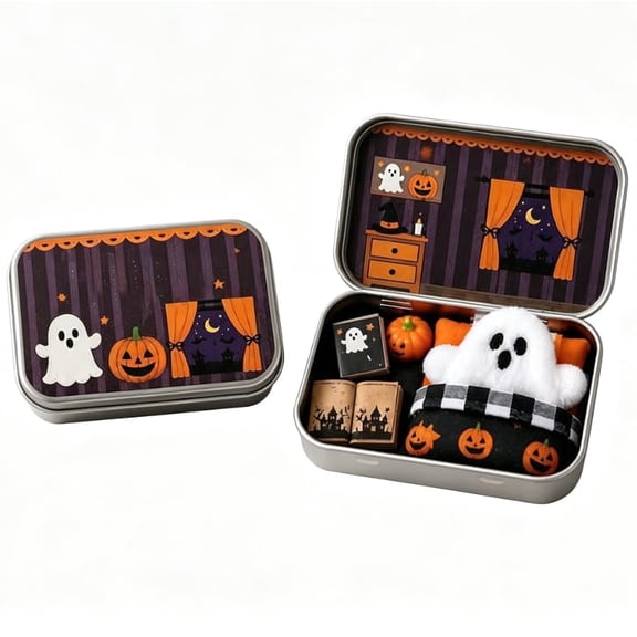 Halloween Mini Ghost Tin Box Set - Cute Spooky Halloween Travel Figurine, Adopt a Ghost Pocket Box Figurine in Mini Metal Tin, Ghost Tin Box Halloween Desktop Ornament Gift for Friends