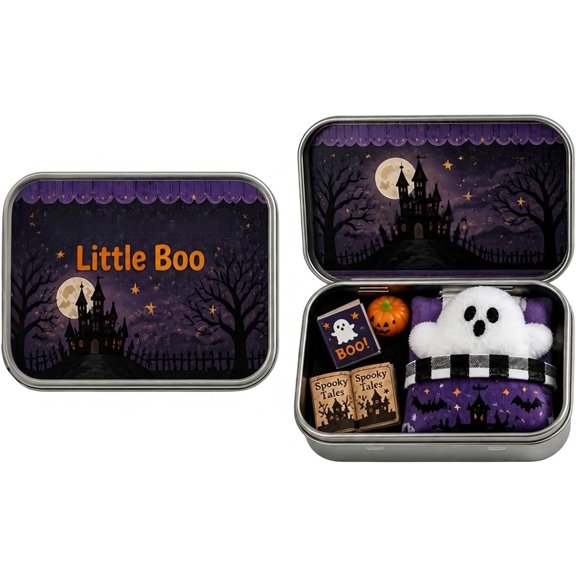 Halloween Mini Ghost Tin Box Set, Pocket Ghosts in A Mini Tin, Little Pocket Boo Cute Ghost in Box Adopt A Ghost, Halloween Decoration, Durable and Rust-Resistant, Suit for Desktop Fireplace Mantel