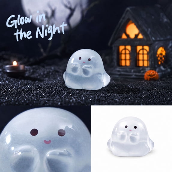 Halloween Mini Ghosts Figures, Luminous Small Little Resin Ghost Figurines to Hide Glow in The Dark Tiny Statue for Halloween Party Favors Dollhouse Decorations Toys