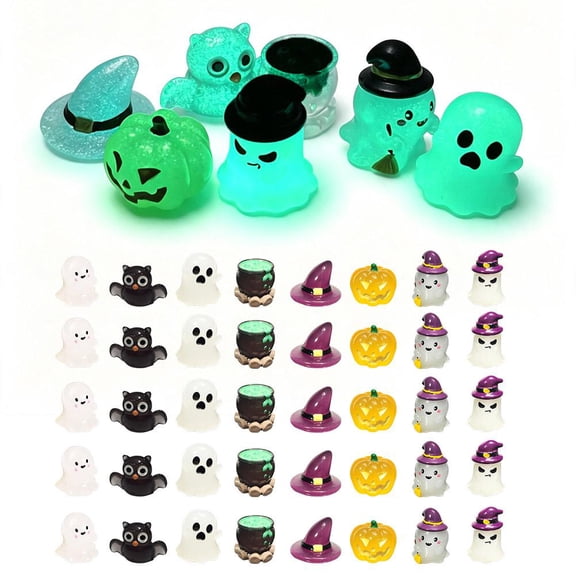 Halloween Mini Ghosts Figures, Luminous Small Little Resin Ghost Figurines to Hide Glow in The Dark Tiny Statue for Halloween Party Favors
