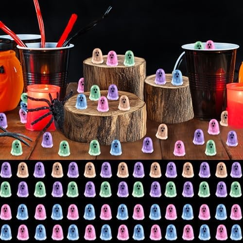 Halloween Mini Ghosts Table Figures, 100pcs Glow in The Dark Little Tiny Resin Ghost Figurines for Dollhouse Decorations$$Garden & Patio