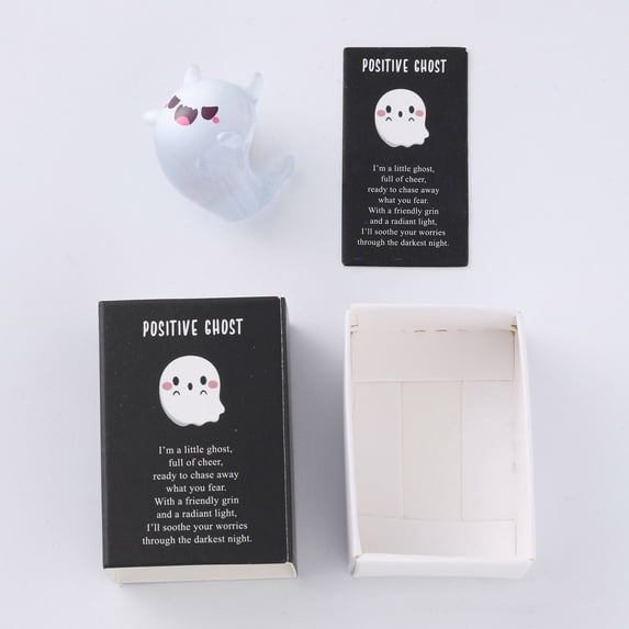 Halloween Mini Glow-in-the-Dark Ghost Figurines - 1pc Resin Collectibles with Positive Messages, Spooky-Cute Decor for Home, Office, Parties