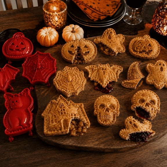 Halloween Mini Hand Pie Molds 1PC Pumpkin Ghost Cat Bat Witch Spider Skeleton Castle Shape Hand Pie Press Mold for Holiday Baking Cookies and Desserts (witch)