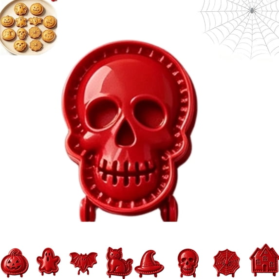 Halloween Mini Hand Pie Molds Set Pastry Cutter and Sealer for Holiday Baking 8 Shapes Food Grade Dough Press Cutter Halloween Baking Supplies Reusable Holiday Mini Pie Molds for Baking,Skull