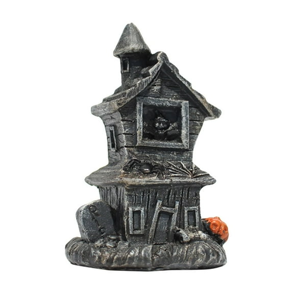 Halloween Mini Haunted Hous,Halloween Miniatures Items Fairy Garden Figurines Mini Village Decoration Skulls Coffin Vintage Retro Theme Statue Ornament for Halloween Tabletop Accessories