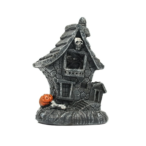 Halloween Mini Haunted Hous,Halloween Miniatures Items Fairy Garden Figurines Mini Village Decoration Skulls Coffin Vintage Retro Theme Statue Ornament for Halloween Tabletop Accessories