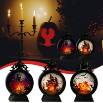 Halloween Mini Lanterns Portable Candle LED Halloween Lamp Lights,Small Lantern Decorative Indoor with Pattern Glass for All Saints' Day Party Decor,Hanging Candle Holder Ornaments