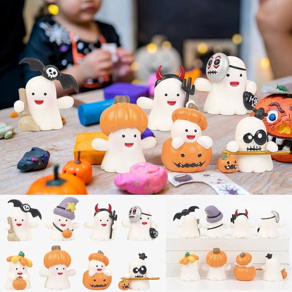 Halloween Mini Ornaments - 8PCS Ghost and Pumpkin Figurines, Perfect for Halloween Tabletop Decor, Party Favors, and Home Decorations, Fun and Spooky Design