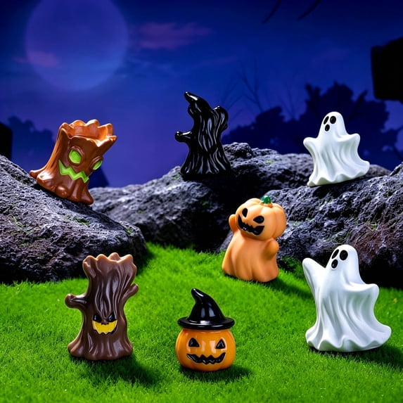 Halloween Mini Ornaments Set, Creative Miniature Figurines for Micro Landscape Fairy Garden, Tiered Tray and Desktop Holiday Party Decorations